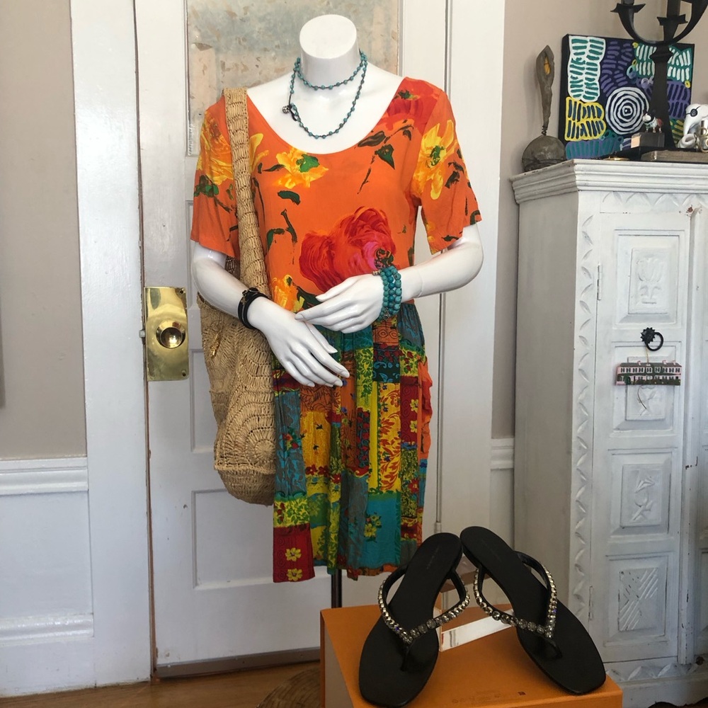 COPY - Jams World Vintage Orange Tropical Print Dress SZ Med